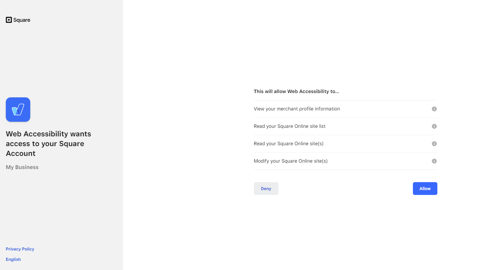 Screenshot of square authentication